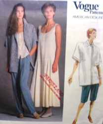 1856 VOGUE PERRY ELLIS SHORT SLEEVE JACKET, LONG TANK DRESS, TOP, BOTTOMS  PATTERN 10,12,14